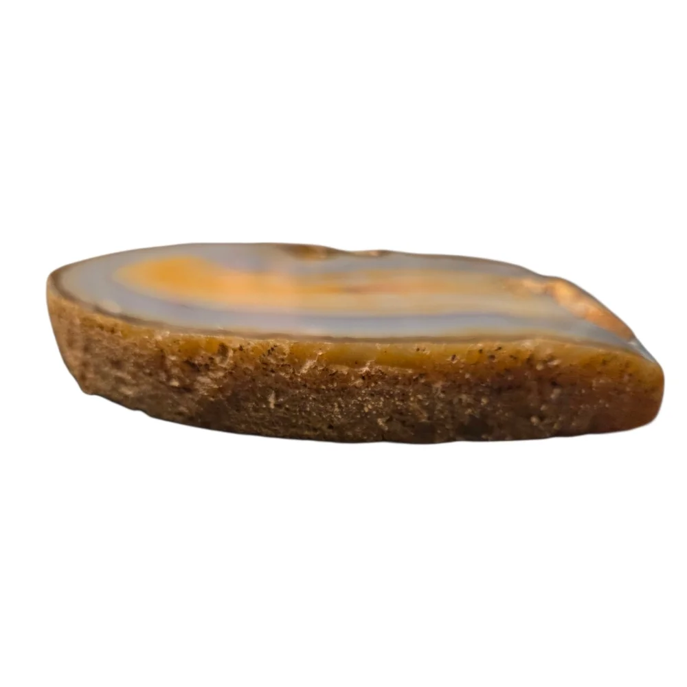 Natural Polished Thick Slice of Gold and Cream Agate Rough Edges Protective Felt